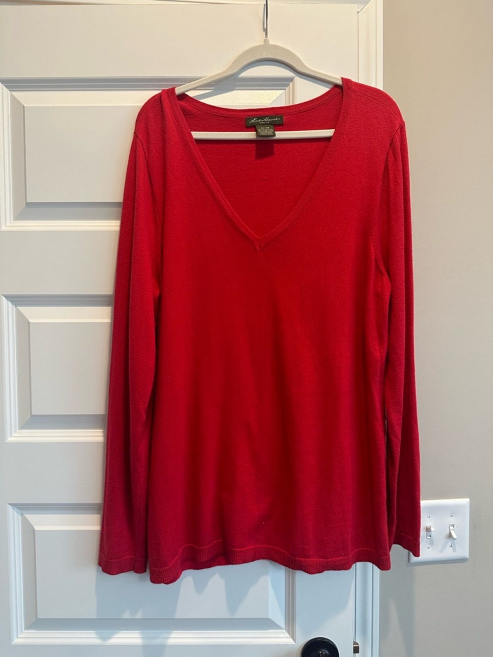 Eddie Bauer Vintage Women's V-Neck Long Sleeve Red Sweater XXL